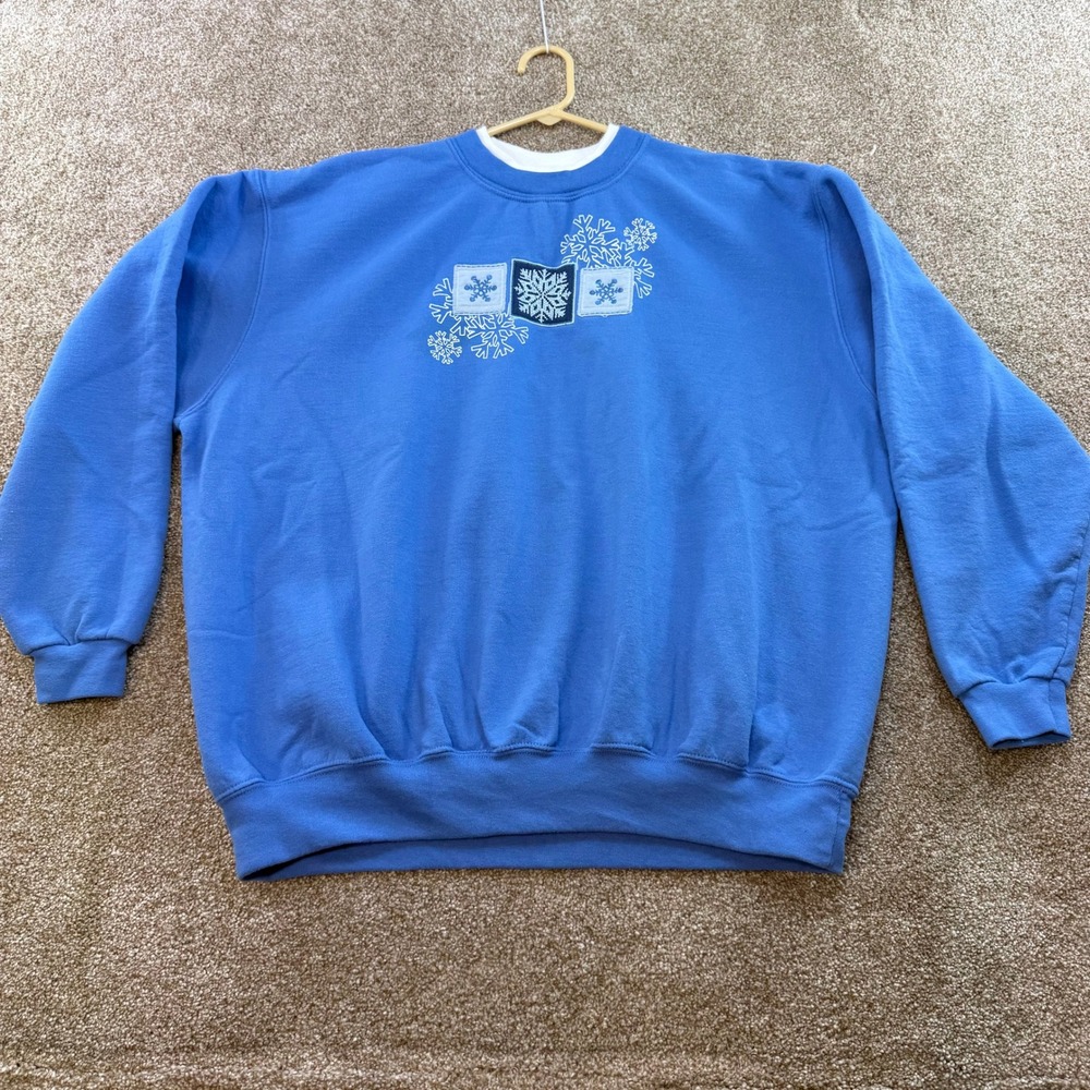 Top Stitch by Morning Sun Womens 2XL Blue Snowflake Embroidered Sweatshirt VTG
